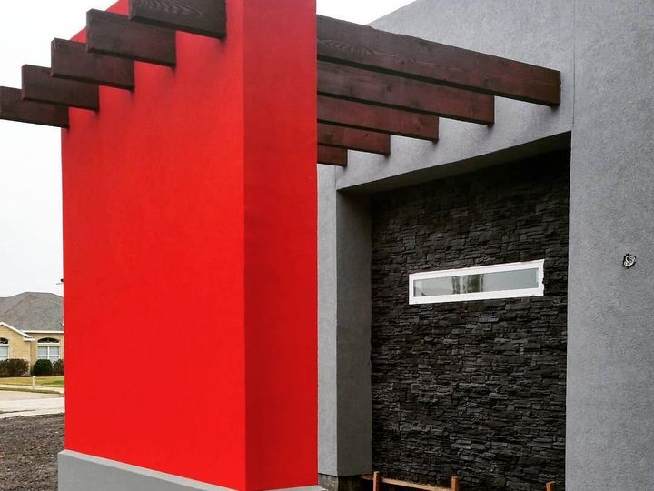 Contemporary exterior, red accent wall