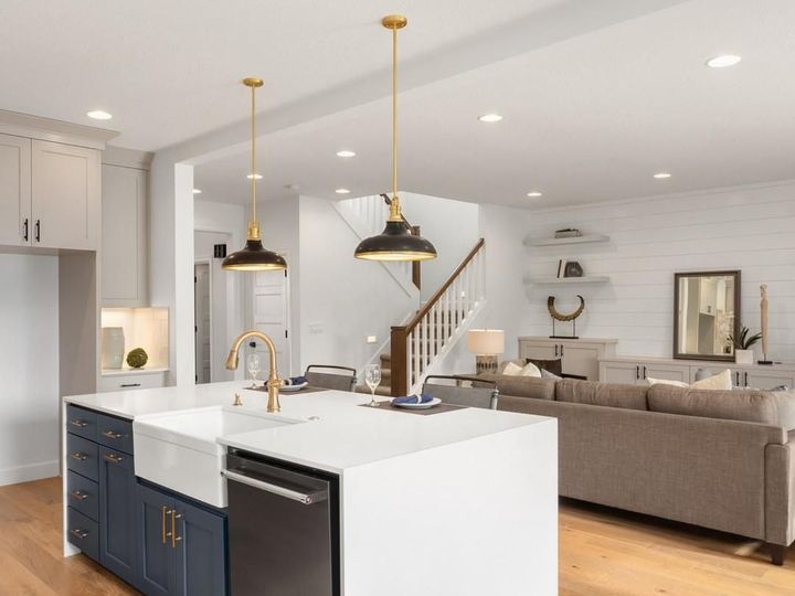 Kitchen with waterfall island