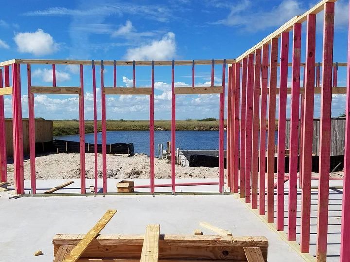 Wall framing, bay-view lot