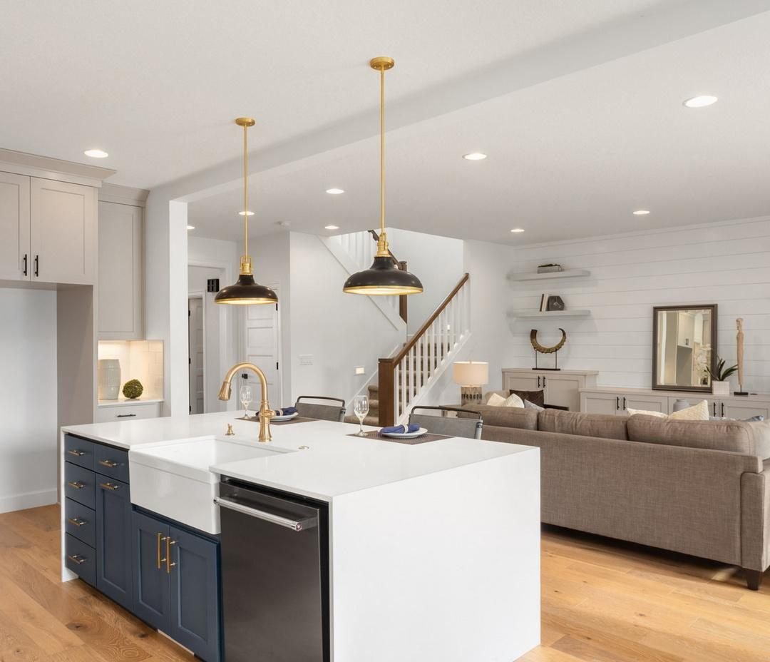 Kitchen with waterfall island