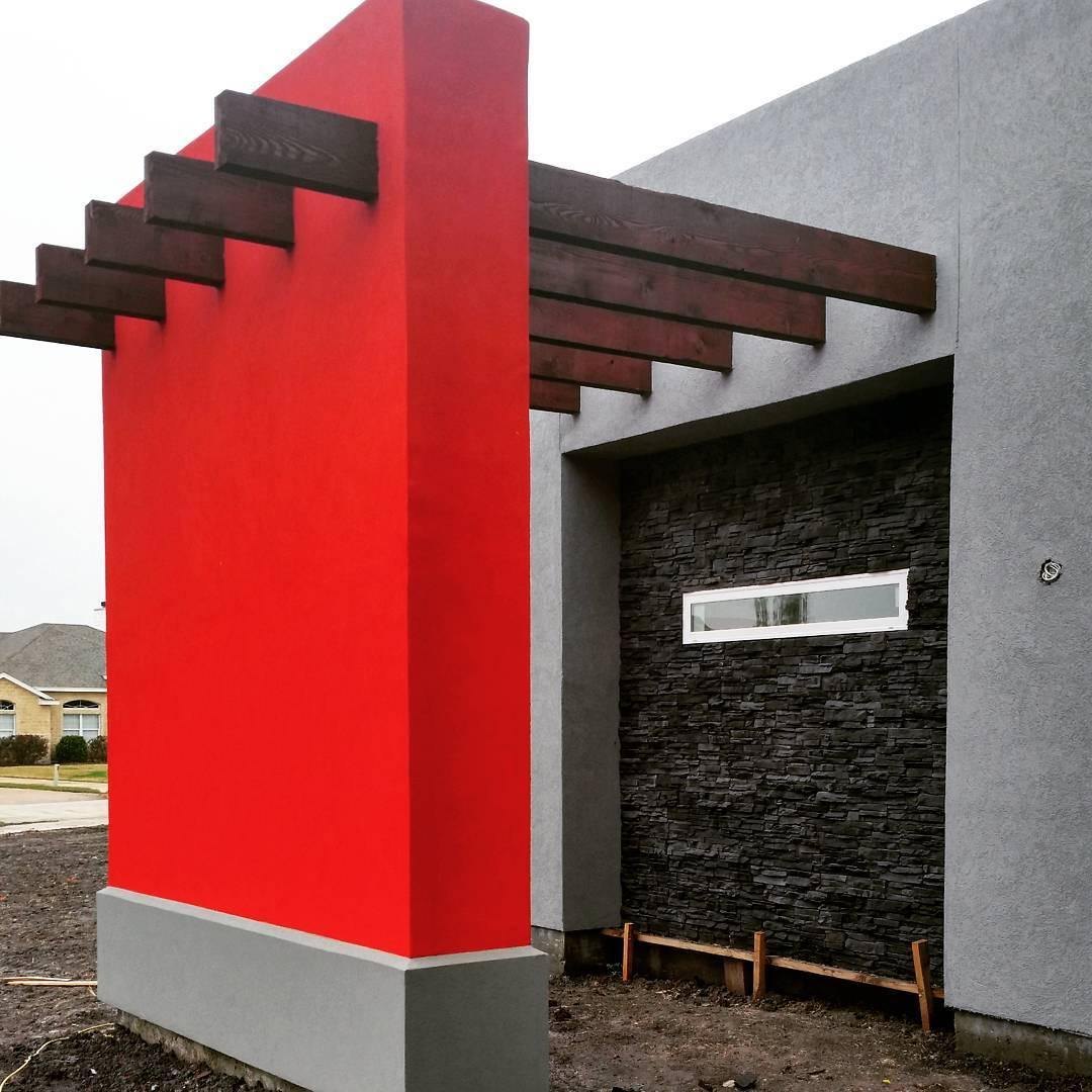 Contemporary exterior, red accent wall