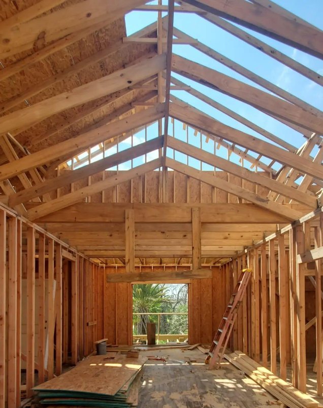 Vaulted rafters, before the roof deck